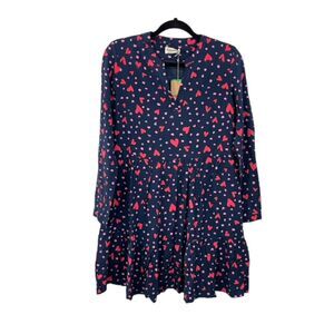 NWT Sugarhill Brighton Thea Smock Dress Navy Heart Leopard Size 4